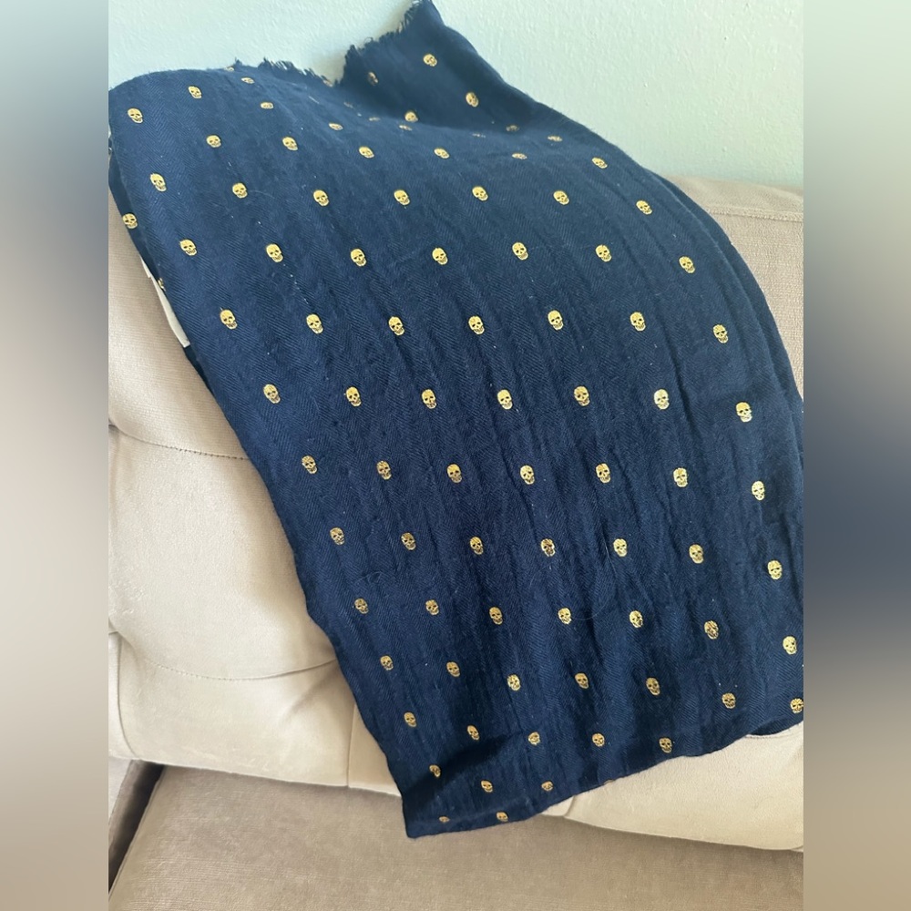 Navy Gold Skull Wrap Scarf